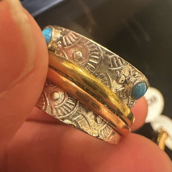 NEW Natural Gemstone Tricolor Solid 926 Sterling Silver anxiety spin ring sz 8 - Picture 10 of 13